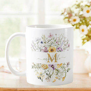 Mug Élégant Monogramme coloré Fleur sauvage Jardin Flo