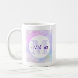 Mug Élégant Monogramme d'aquarelle bleu violet