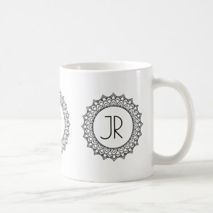 Mug Élégant Monogramme de cadre Cercle Mandala Noir