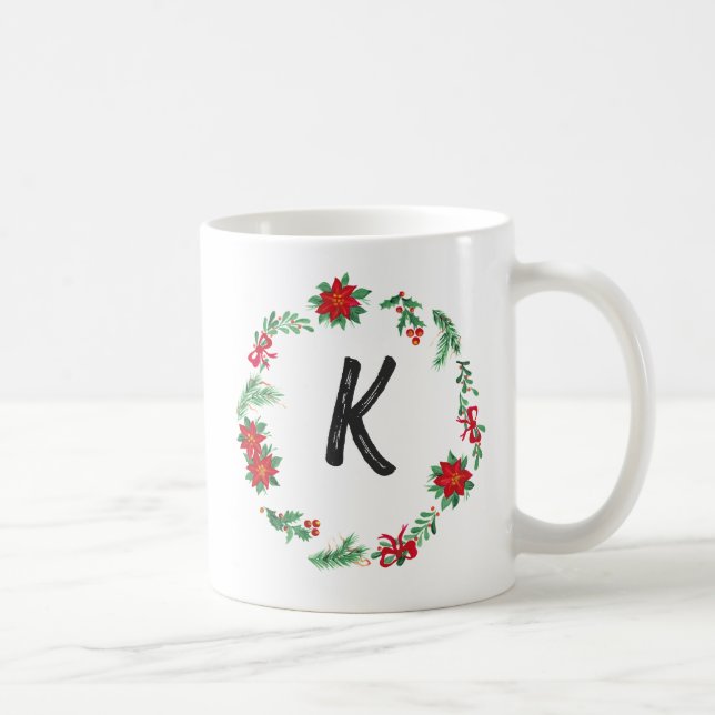 Mug Élégant monogramme de couronne florale Noël initia (Droite)
