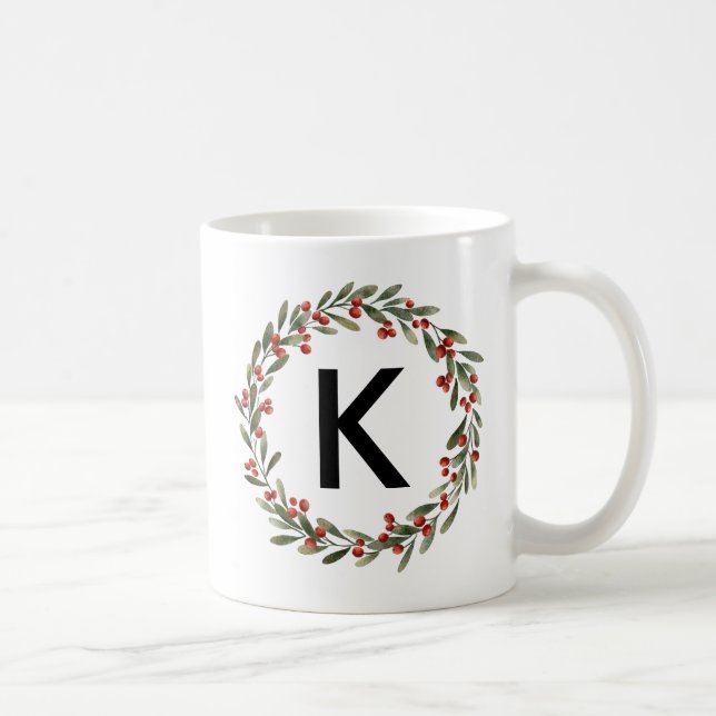 Mug Élégant monogramme de couronne florale Noël initia (Droite)