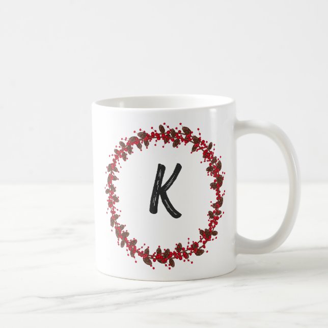 Mug Élégant monogramme de couronne florale Noël initia (Droite)