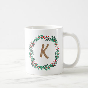 Mug Élégant monogramme de couronne florale Noël initia