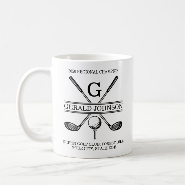 Mug Élégant Monogramme De Golf Personnalisé (Gauche)