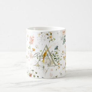 Mug Élégant Monogramme de jardin de fleurs