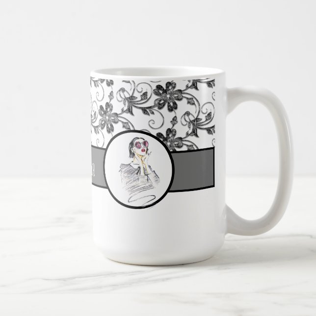 Mug Élégant monogramme et motif floral (Droite)