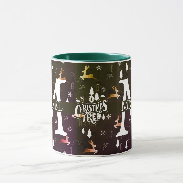 Mug Élégant Monogramme Fête de Noël décorative (Centre)