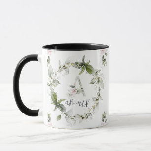 Mug Élégant Monogramme Floral 'A' - Amour