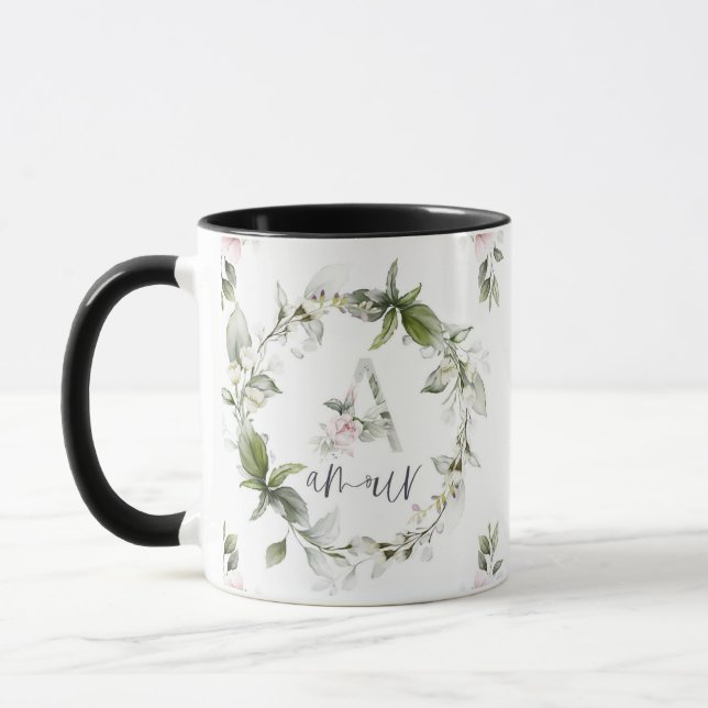 Mug Élégant Monogramme Floral 'A' - Amour (Gauche)