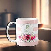 Élégant monogramme floral aquarelle sur bandes ros