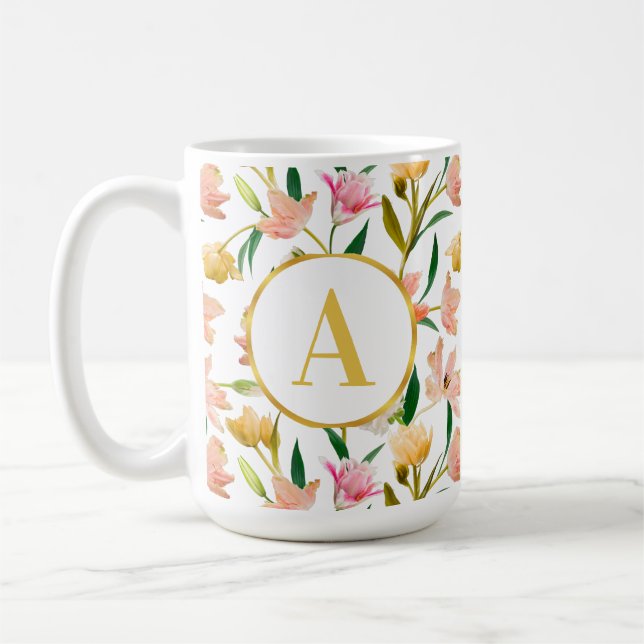 Mug Élégant Monogramme floral de printemps avec Accent (Gauche)