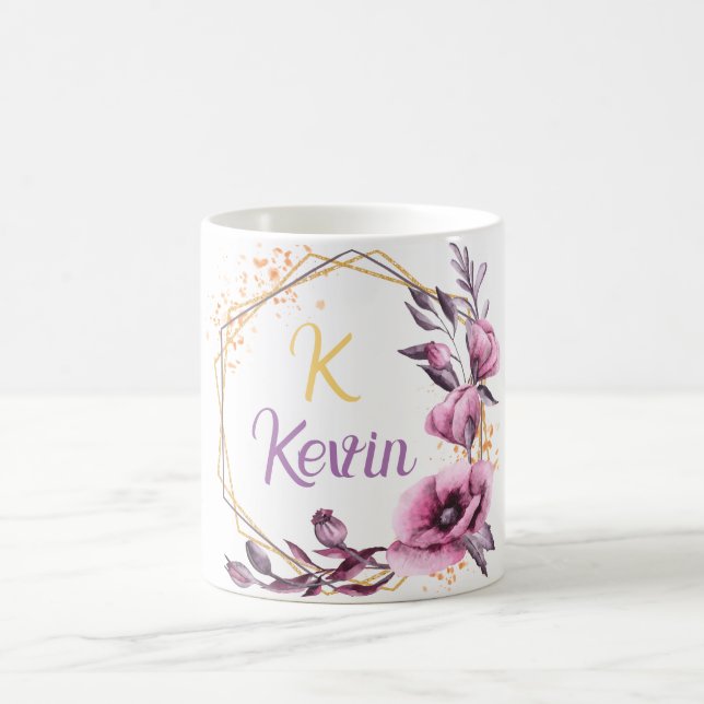 Mug Élégant Monogramme floral Nom personnalisé Cof à d (Centre)