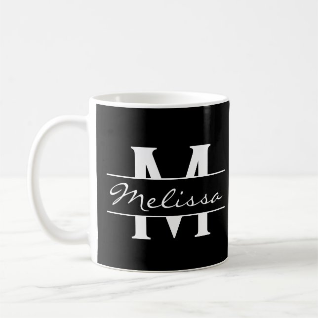 Mug Élégant monogramme noir et blanc (Gauche)
