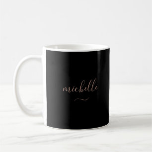 Mug Élégant monogramme noir or script nom avec fioritu