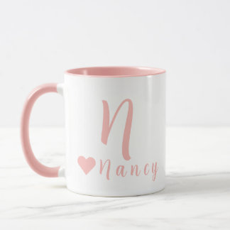Mug Élégant Monogramme personnalisé et nom en rose