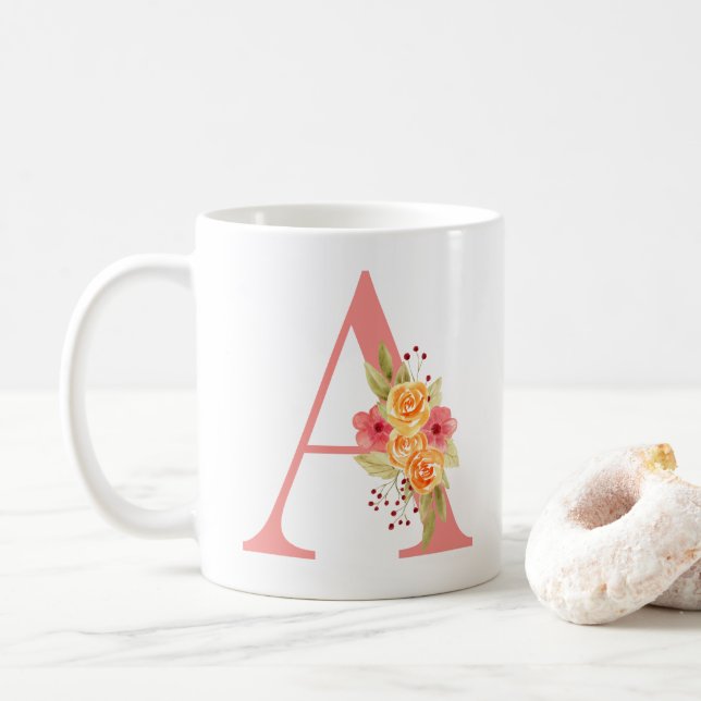 Mug Élégant Monogramme rose et orange A (Avec donut)