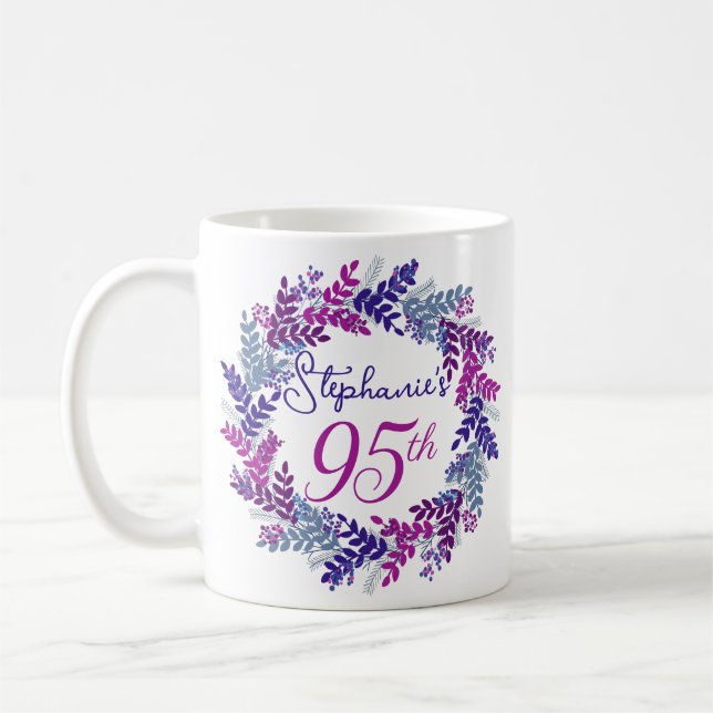 Mug Élégant Monogramme Rose et Violet 95e Anniversaire (Gauche)