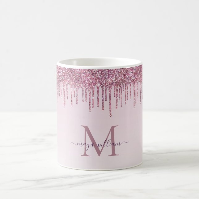 Mug Élégant Monogramme Rose Parties scintillant goutte (Centre)