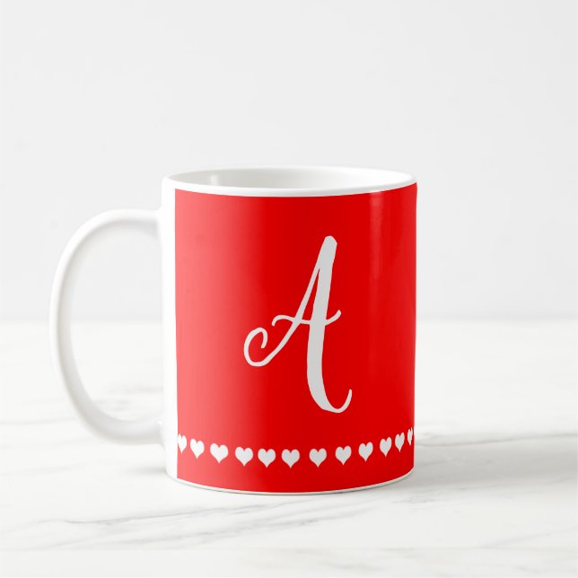 Mug Élégant Monogramme rouge et blanc initial   (Gauche)
