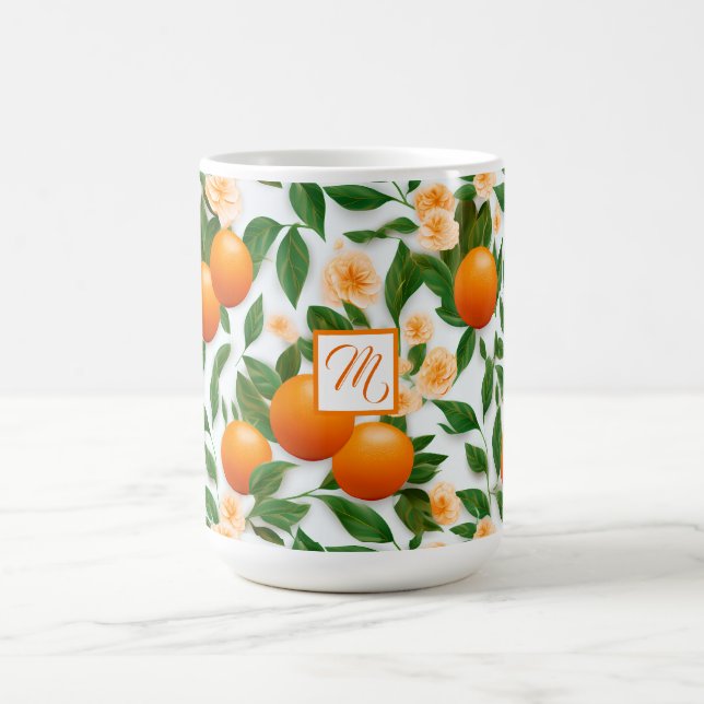 Mug Élégant Monogramme Valencia Orange et Blossom (Centre)