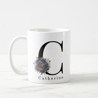 Mug Élégant monogramme végétal floral | Texte personna