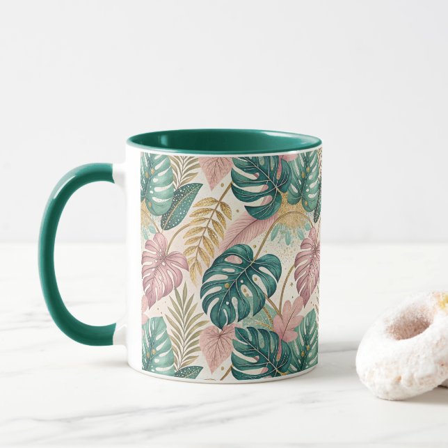 Mug Elegant Monsteras Gold (Avec donut)