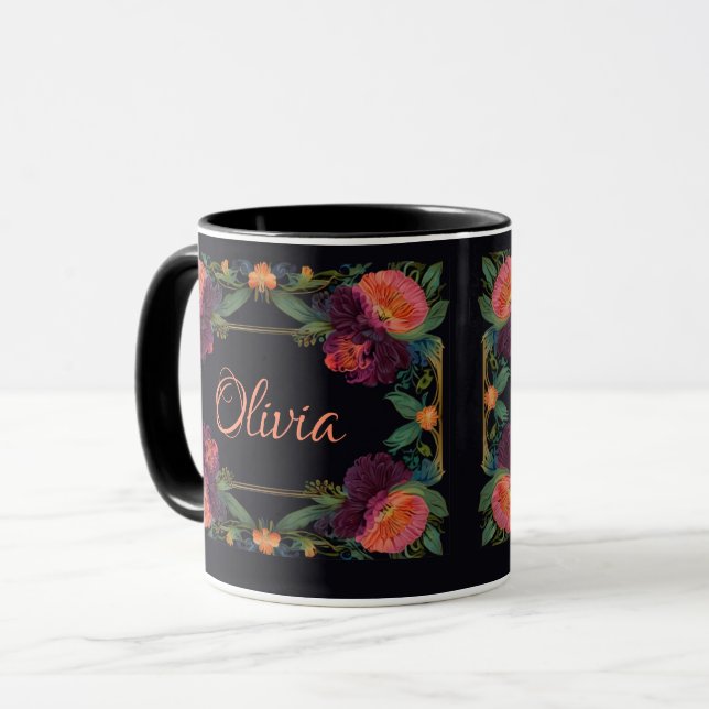 Mug Élégant moody rose poachy boho floral (Devant gauche)