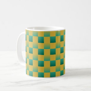 Mug Élégant motif à damiers en vert et or
