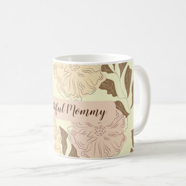Mug Elégant motif beige floral belle maman (Devant droit)