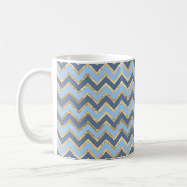 Mug Élégant Motif Chevron bleu et or (Gauche)