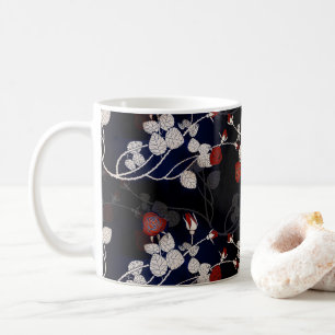 Mug Élégant Motif de Fleur Rouge Noir