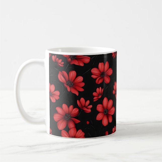 Mug Élégant Motif de fleurs rouges (Gauche)