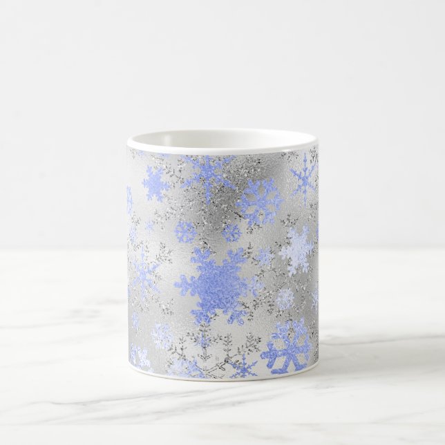 Mug Élégant Motif de flocon de Noël bleu argenté (Centre)