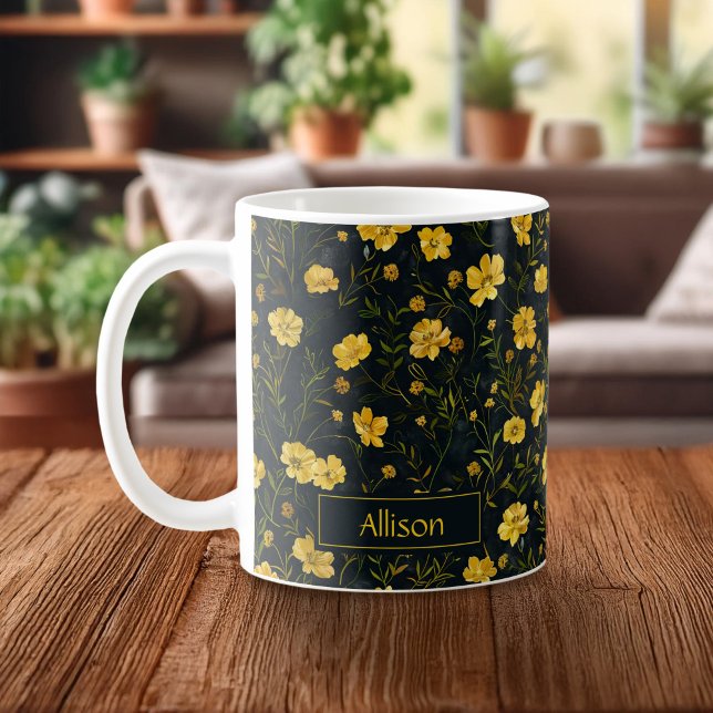 Mug Élégant Motif de la fleur de la coupe-beurre jaune (Créateur téléchargé)