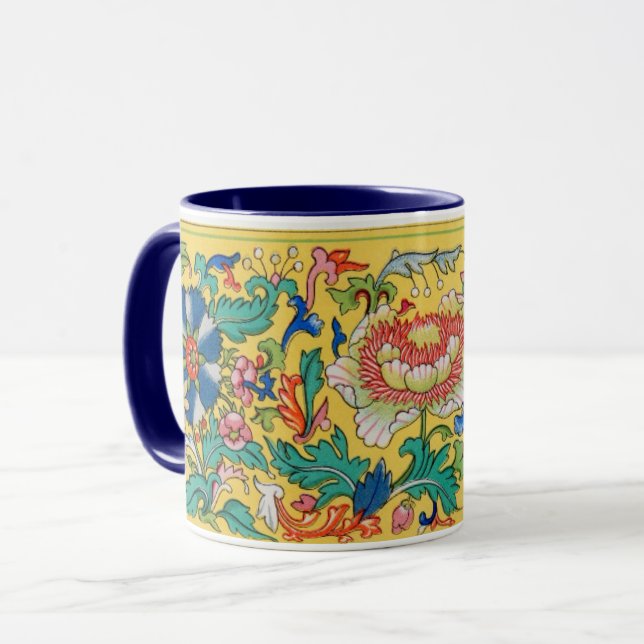 Mug Elégant motif floral asiatique Beau Arrière - plan (Devant gauche)