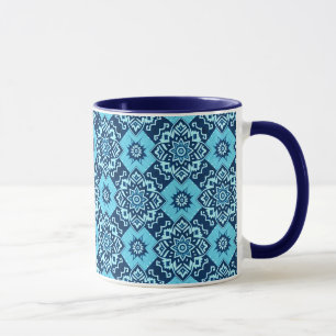 Mug Élégant motif floral géométrique bleu
