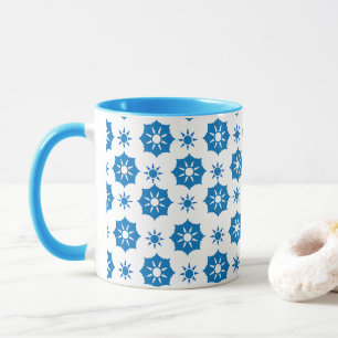 Mug Élégant Motif Floral Géométrique Bleu Et Blanc