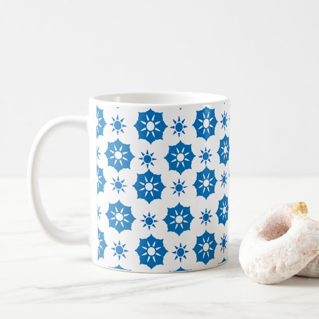 Mug Élégant Motif Floral Géométrique Bleu Et Blanc (Avec donut)