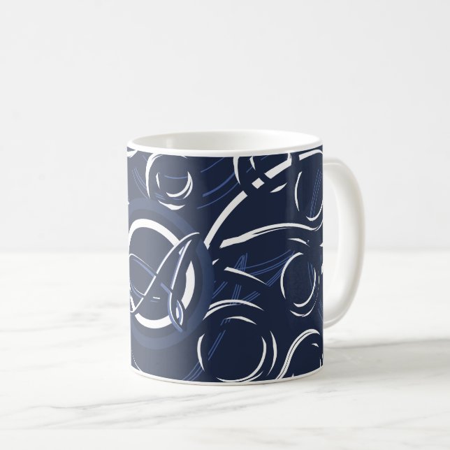 Mug Élégant Motif Monogramme bleu et blanc marine (Devant droit)