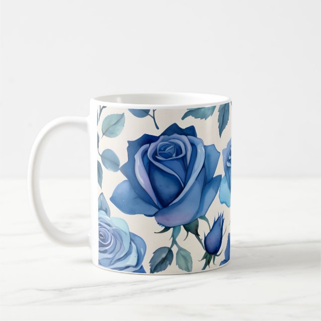 Mug Élégant motif rose bleu (Gauche)