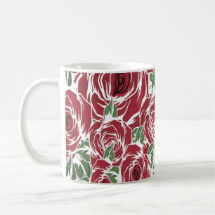 Mug Elégant Motif Rose Vintage - Rouge & Vert Floral