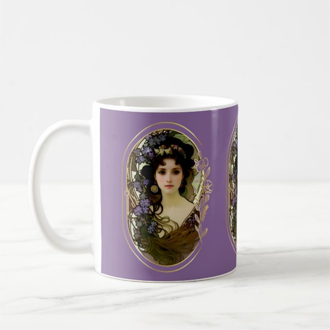 Mug Elégant Mucha Style Portrait d'une belle femme (Gauche)