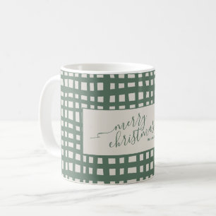 Mug élégant Noël à carreaux ivoire sage