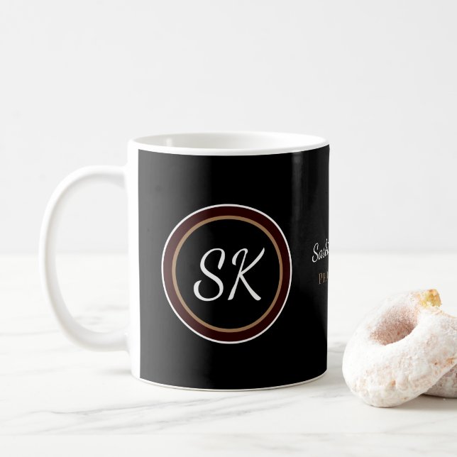 Mug Élégant Noir Brown Mix Monogramme Entreprise (Avec donut)
