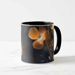 Mug Élégant noir cuivre cuivré terre cuite floral