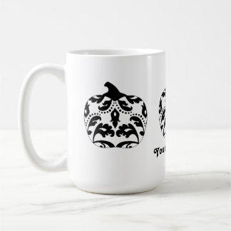 Mug Élégant noir et blanc damassé citrouille Halloween
