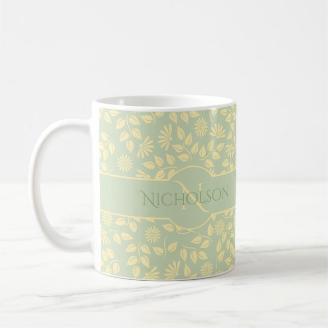 Mug Élégant nom de monogramme Motif feuille Pastel ver (Gauche)