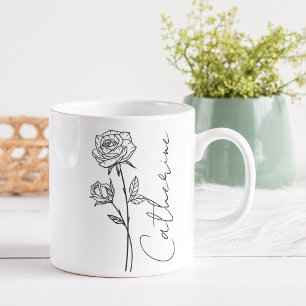 Mug Élégant nom de script Juin Mois de naissance Fleur