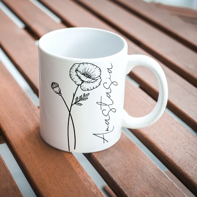Mug Élégant nom de script Poppy August Birth Flower (Créateur téléchargé)