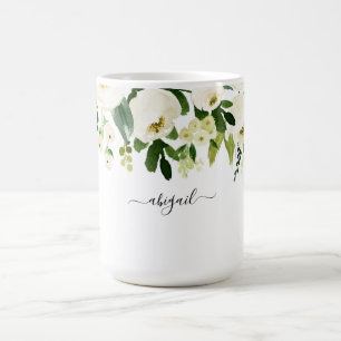 Mug Élégant nom floral blanc personnalisé